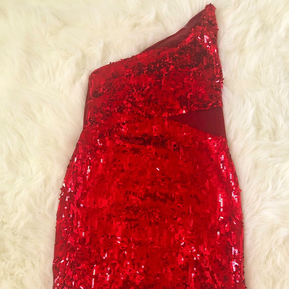ASOS Red Sequins One Shoulder Mini Dress Size 8
